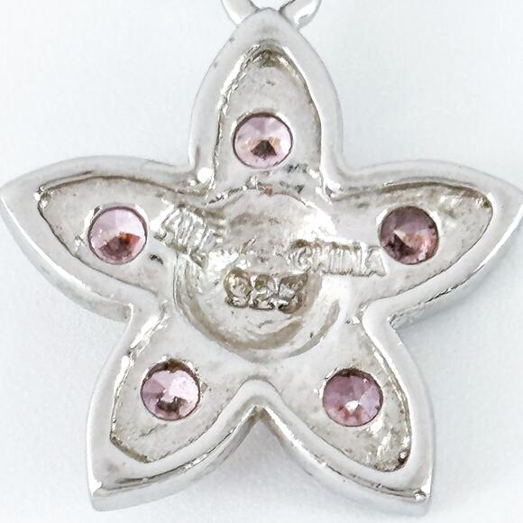 Vintage China Sterling Silver 925 Pink Cubic Zirconia Flower Pendant - Picture 5 of 7